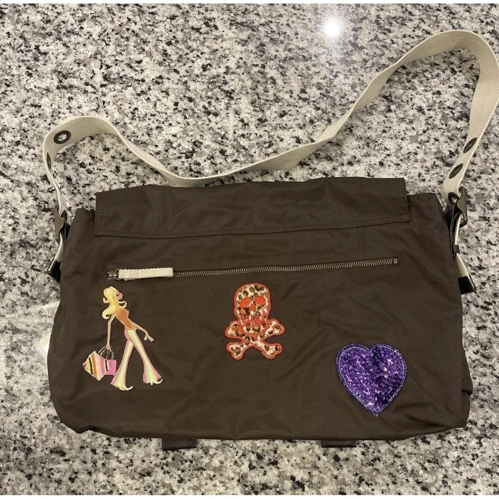Gap Messenger Shoulder Brown Adjustable Strap W/ Patches Travel Retro Bag 16x13